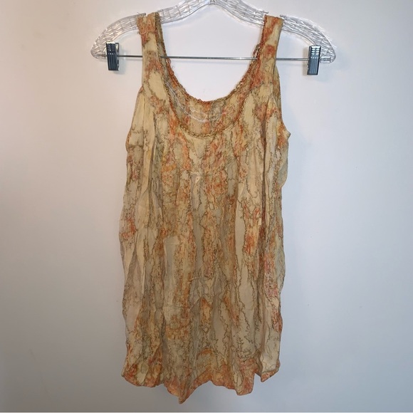 Bohemian Lace Accent Women's Tank Top Orange Tan - Picture 2 of 10